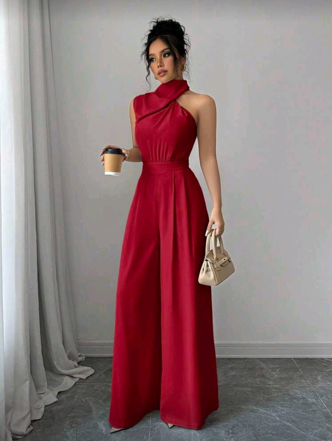 Jumpsuit Rojo de Pierna Ancha