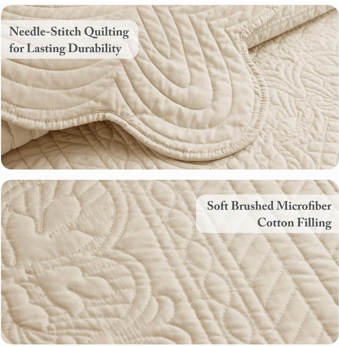 Madison Park Tuscany Quilt Set Damask King/Cal King 108"x96" Medallion Cream, 3 Piezas, King