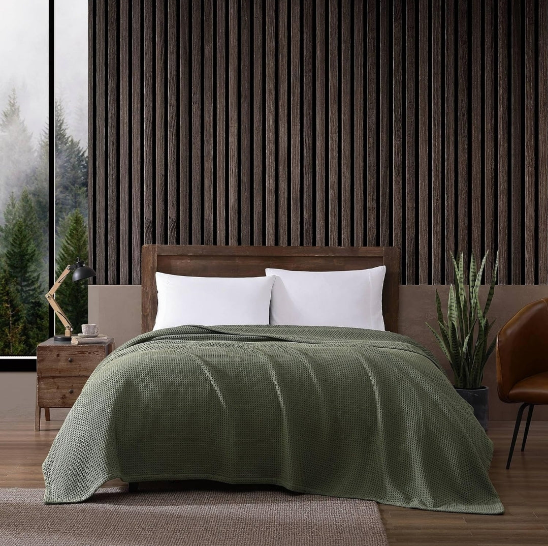 Eddie Bauer Waffle Weave Blanket Green Soft, Medium Weight, Softens Every Wash, Bedding, Bedroom Decor, 1 Colcha Verde, Queen