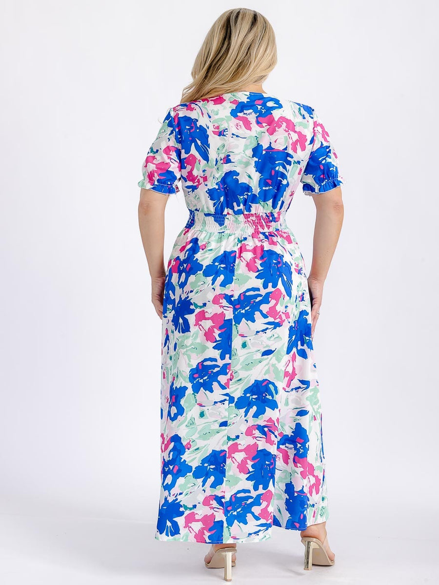 Vestido Plus maxi azul royal manga corta