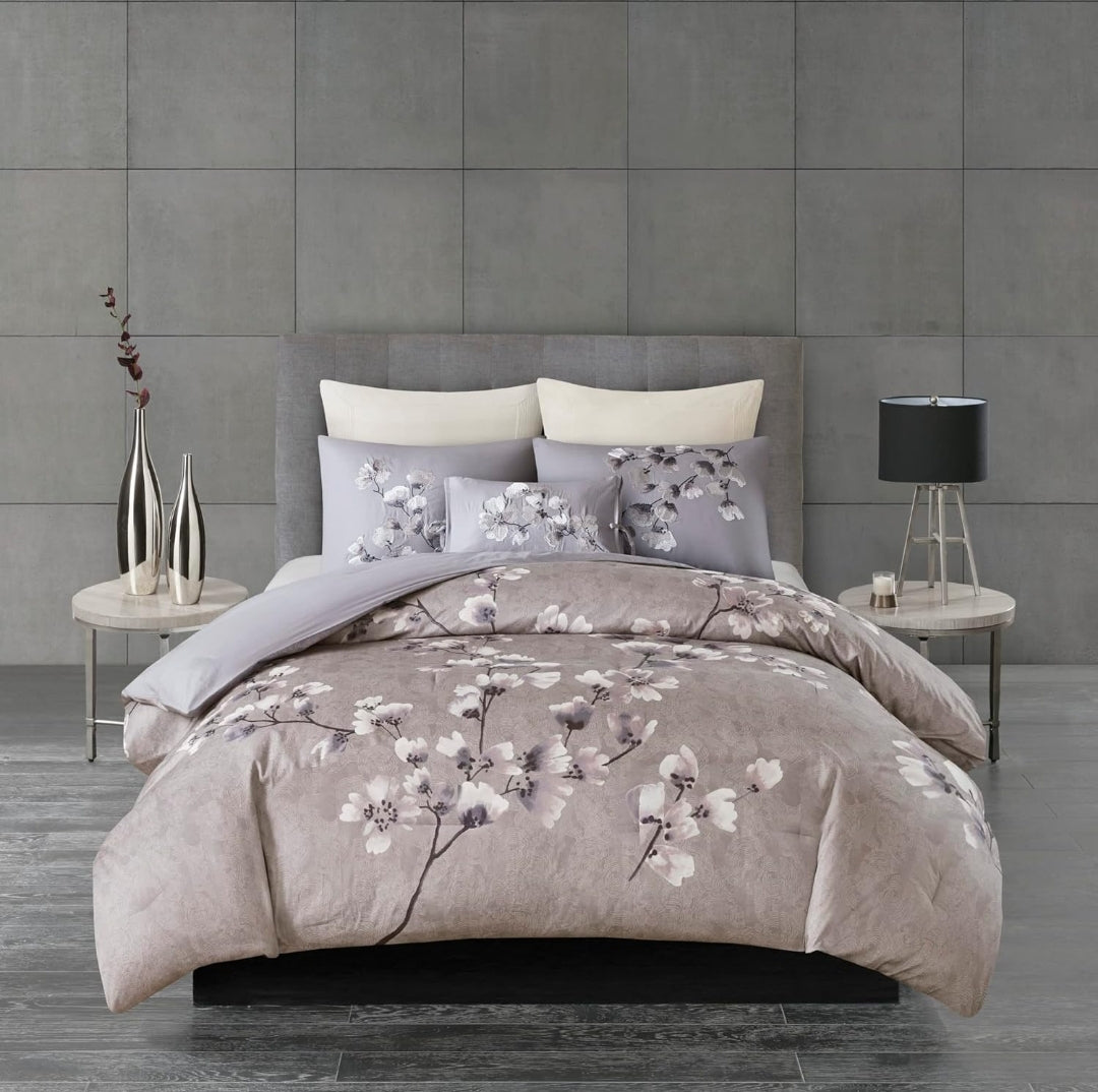 Natori Sakura Cotton Comforter Reversible Solid Cherry-Blossom, Queen, Lila