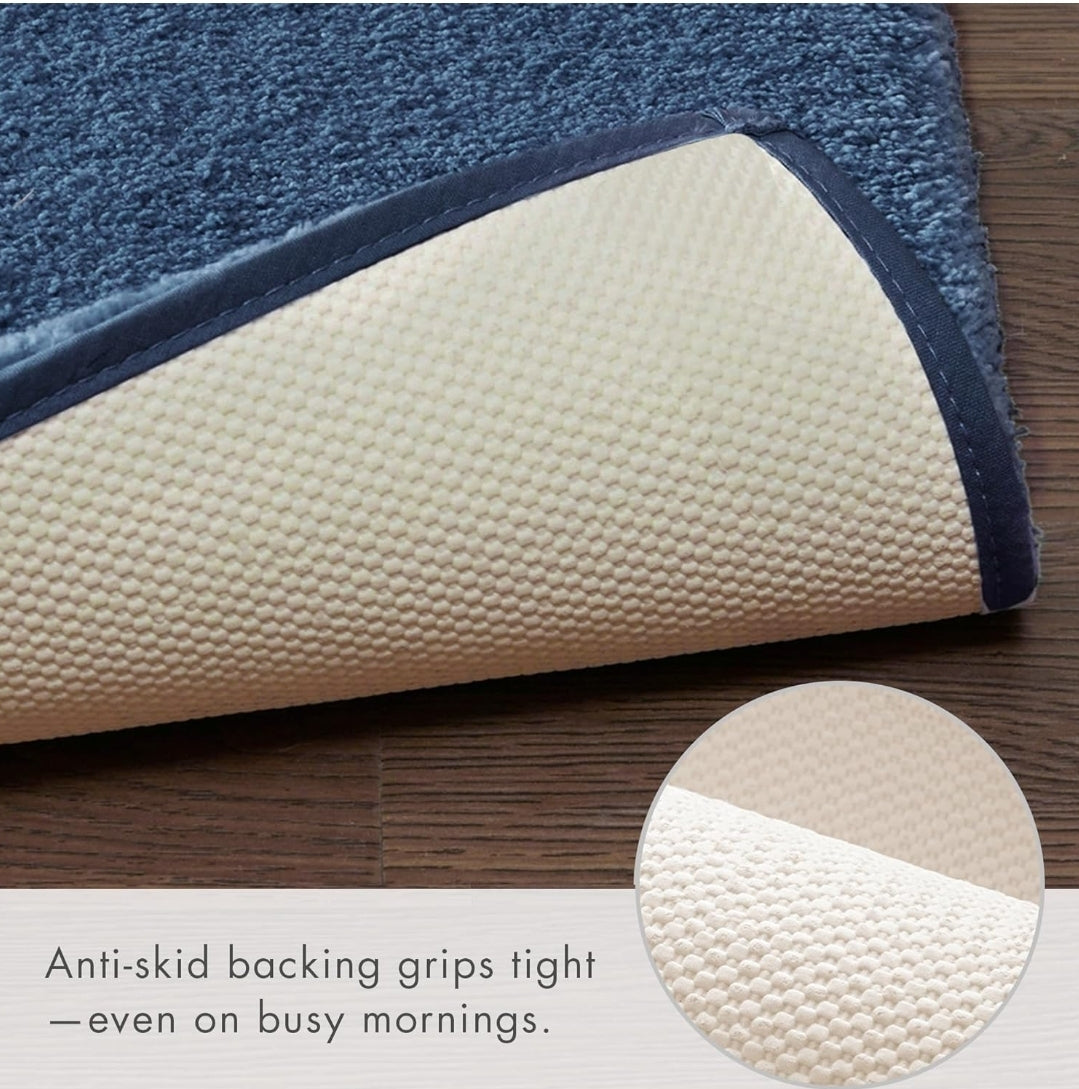 Madison Park Signature Marshmallow Bathroom Rug Non Slip, Luxrurious Plush Bath Mat, Absorbent, Quick Dry, Spa Design Bath Room Décor, 24x72, 1 Alfombra de Baño Azul