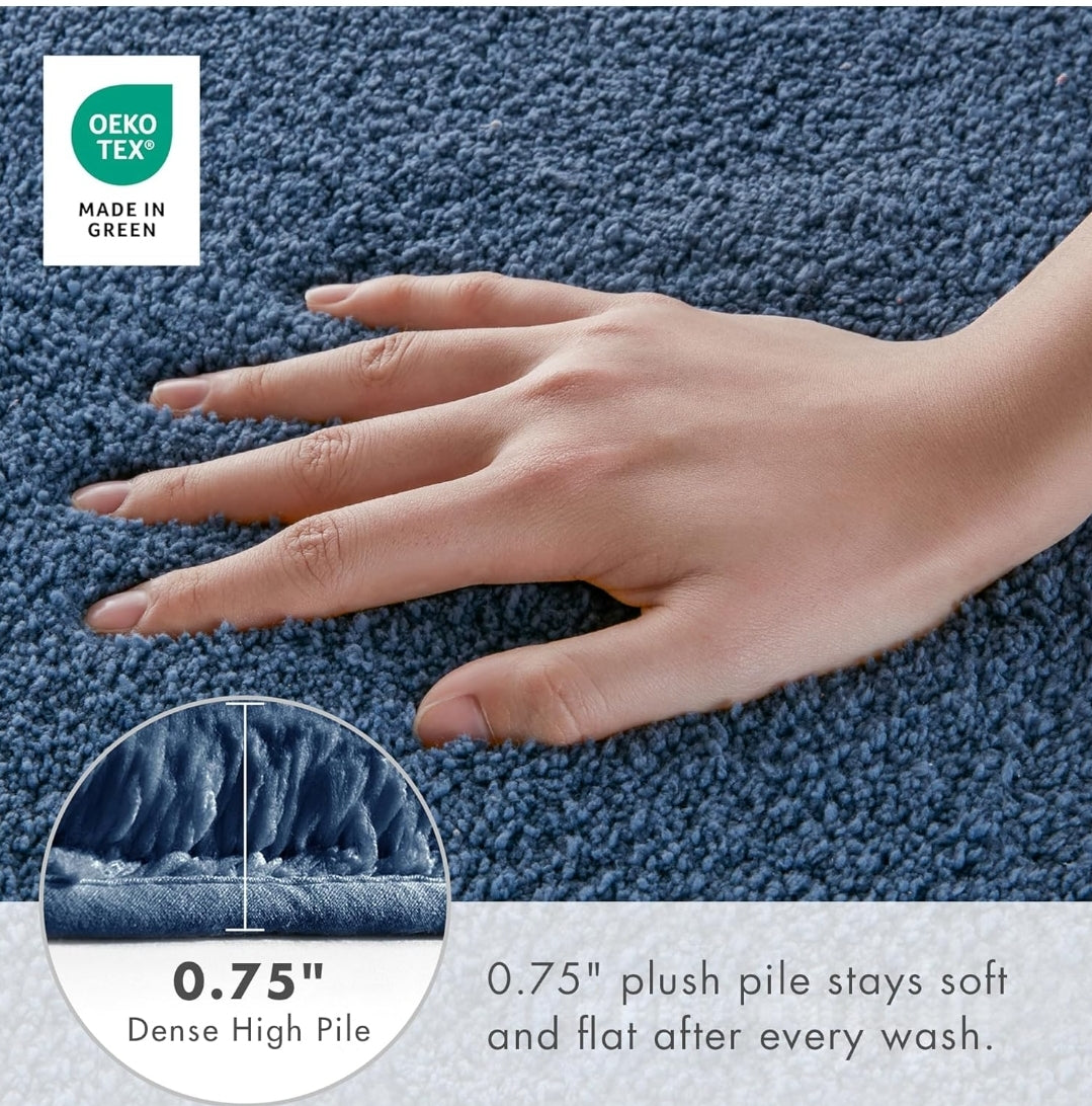 Madison Park Signature Marshmallow Bathroom Rug Non Slip, Luxrurious Plush Bath Mat, Absorbent, Quick Dry, Spa Design Bath Room Décor, 24x72, 1 Alfombra de Baño Azul