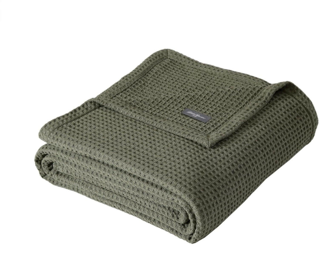 Eddie Bauer Waffle Weave Blanket Green Soft, Medium Weight, Softens Every Wash, Bedding, Bedroom Decor, 1 Colcha Verde, Queen
