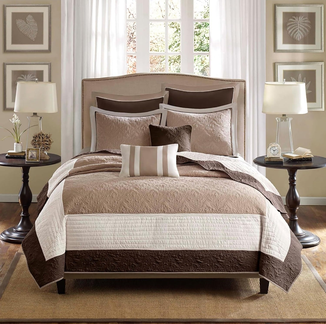Madison Park Attingham Quilt Set 90"x90", Beige, 7 Piezas, Queen