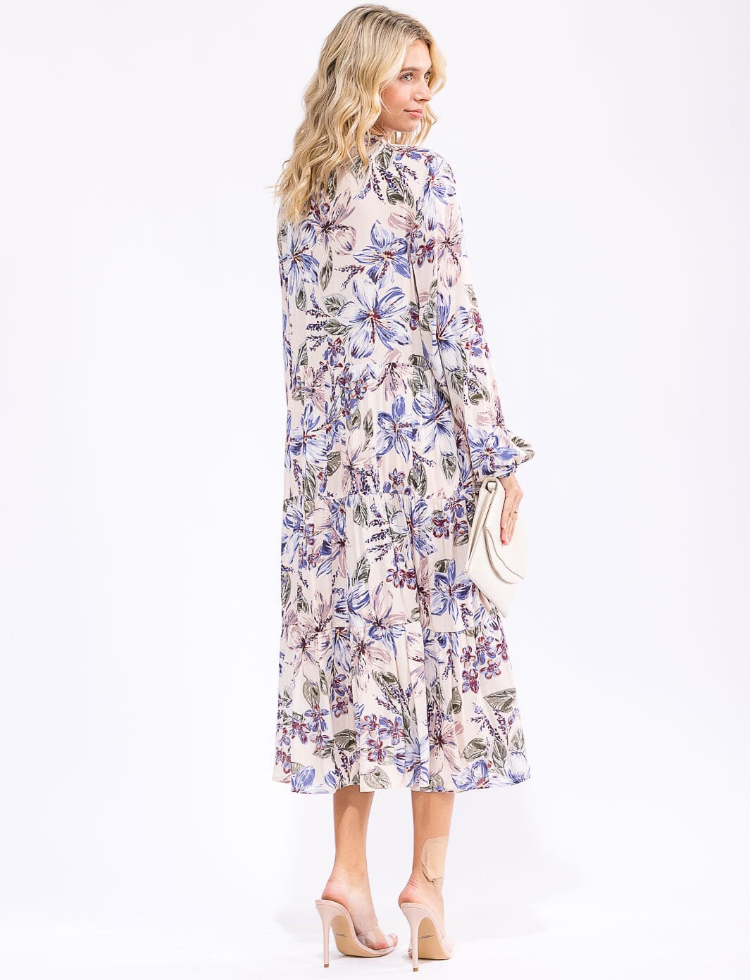 Vestido Blanco Floral de Botones Cuello en V