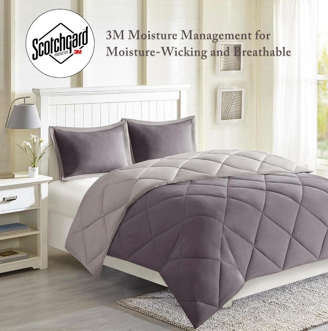 Madison Park Essentials Larkspur Comforter Set, 3 Piezas, Gris, Full/Queen