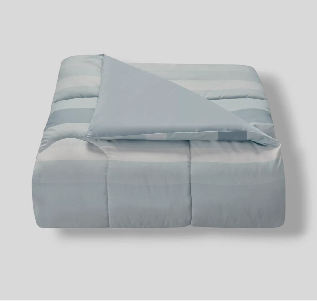 Lanwood Home Austin Stripe/Solid Reversible Comforter Set 9 Piezas, Azul, Queen