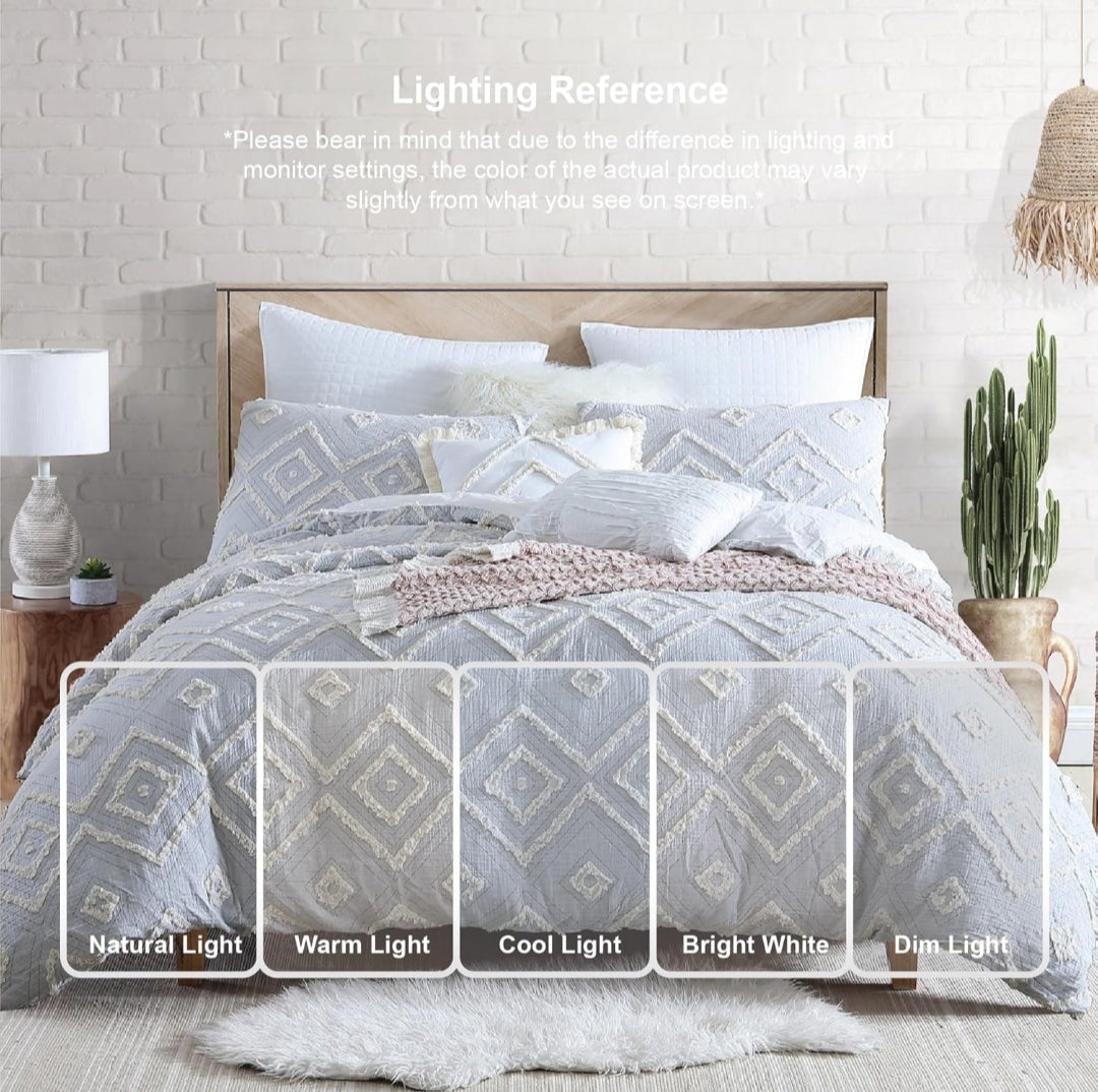 Swift Home Rukai 100% Cotton Washed Clip Jacquard Gauze 5-Piece Bedding Comforter Set, All Season & Breathable, Oeko-TEX Certified – Gris, 5 Piezas, Queen. Tono gris suave.