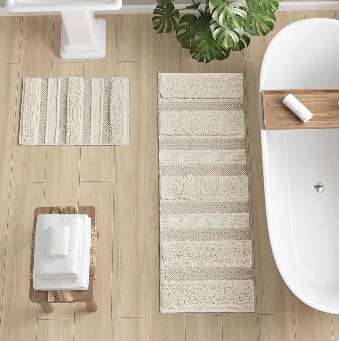 INK+IVY Asher Bath Rug Hand-Woven Striped Bathroom Bath-Mats 20"x32" Natural, 1 Alfombra de Baño Tejida a Mano