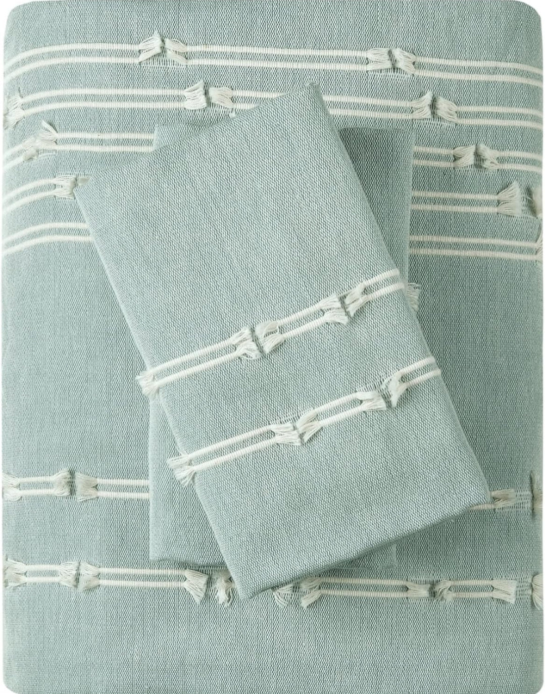 INK+IVY Kara 100% Cotton Duvet Full/Queen Jacquard Stripes Aqua, 3 Piezas, Queen