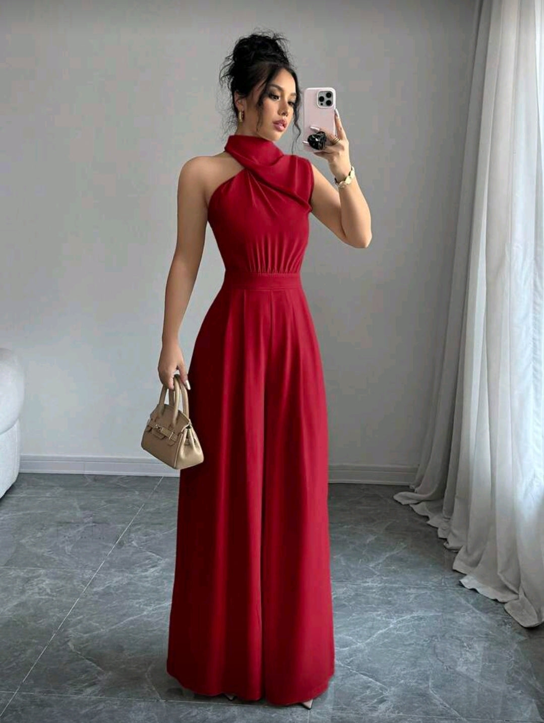 Jumpsuit Rojo de Pierna Ancha