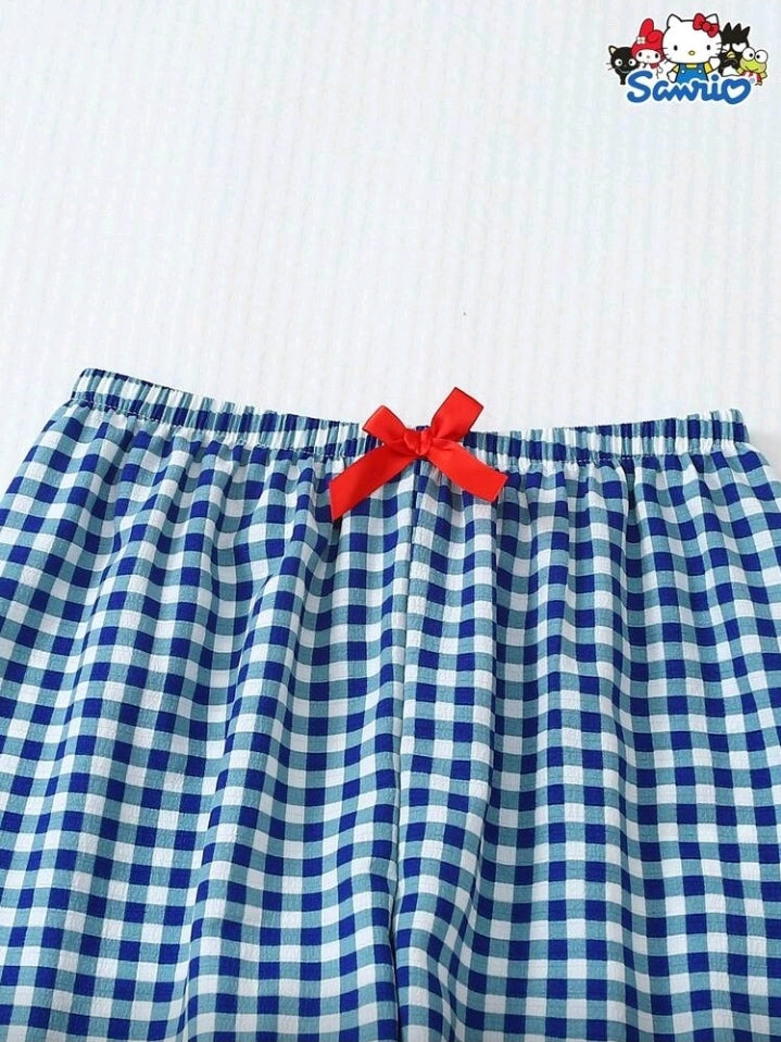 Pijama azul cuadriculada de Hello Kitty de 3 piezas