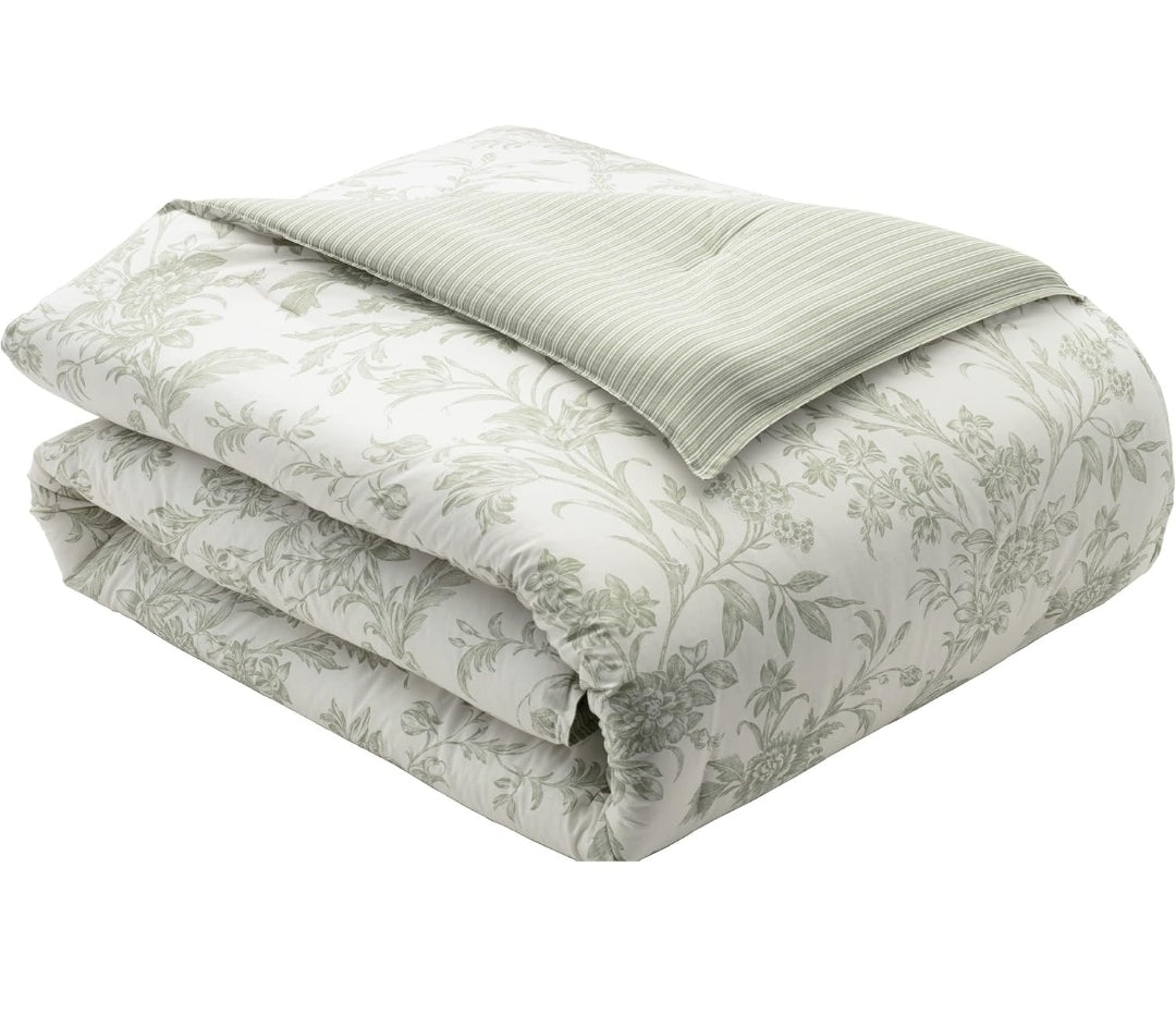 Laura Ashley Home Natalie Sage Cotton Duvet Cover Set 3 Piezas, Verde, King
