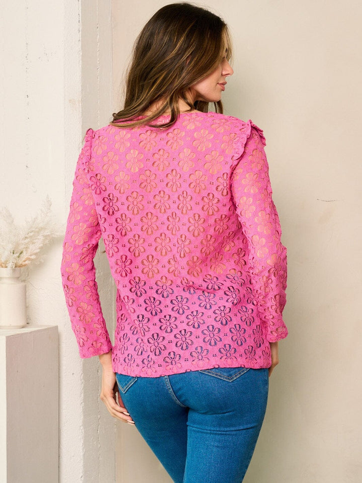 Camisa rosada de encaje manga larga de botones