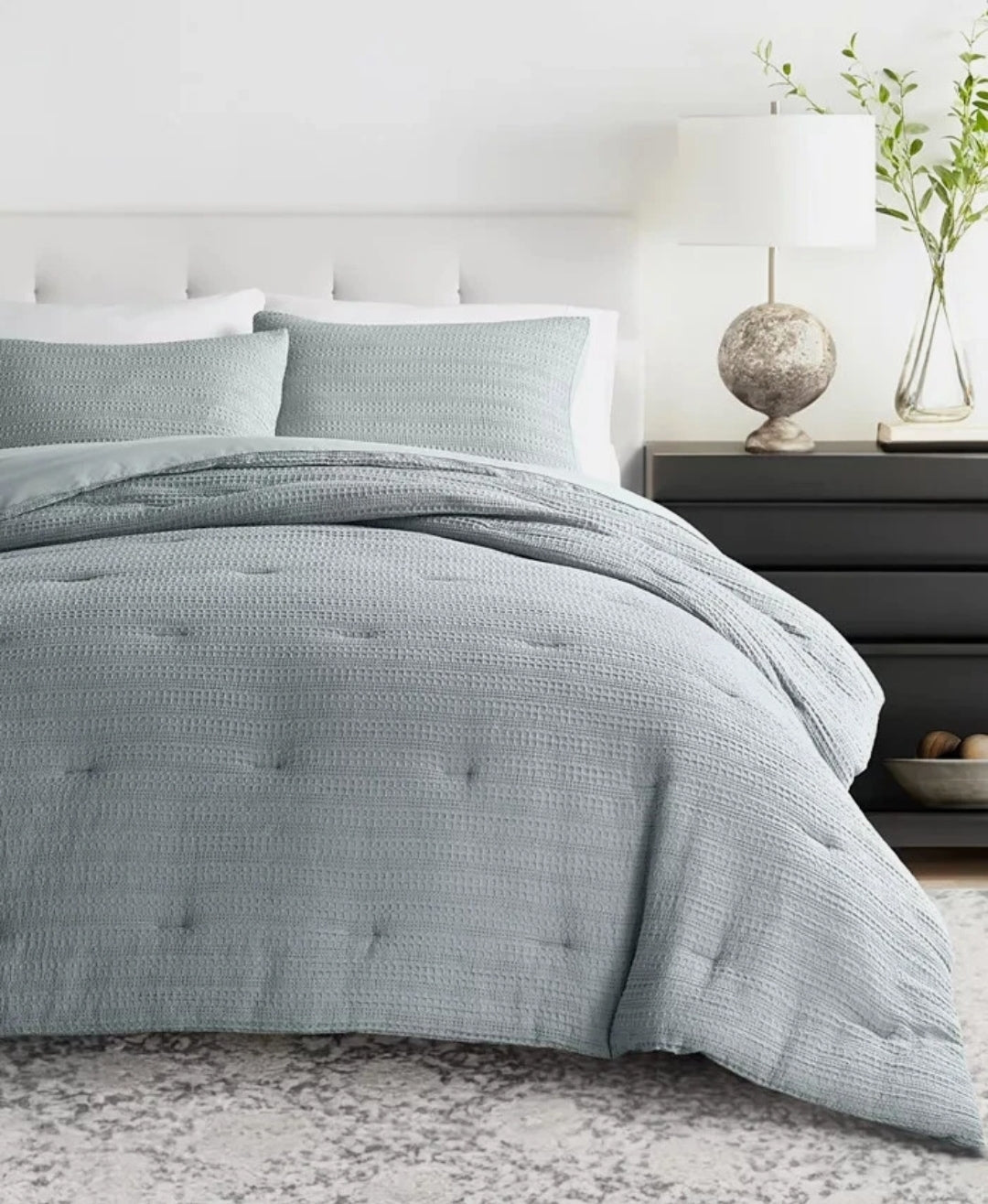 Ienjoy Home Blue Waffle Textured 3-Piece Comforter Set, Full/Queen, Azul