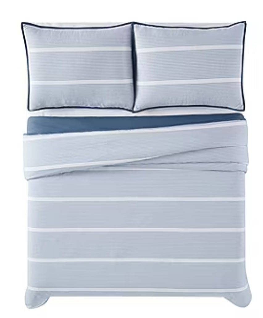 Brooklyn Loom - Niari Yarn Dye Duvet Cover Set, Azul/Blanco,3 Piezas, Queen