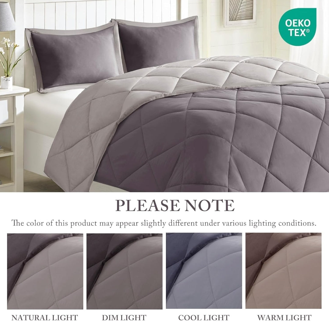 Madison Park Essentials Larkspur Comforter Set, 3 Piezas, Gris, Full/Queen
