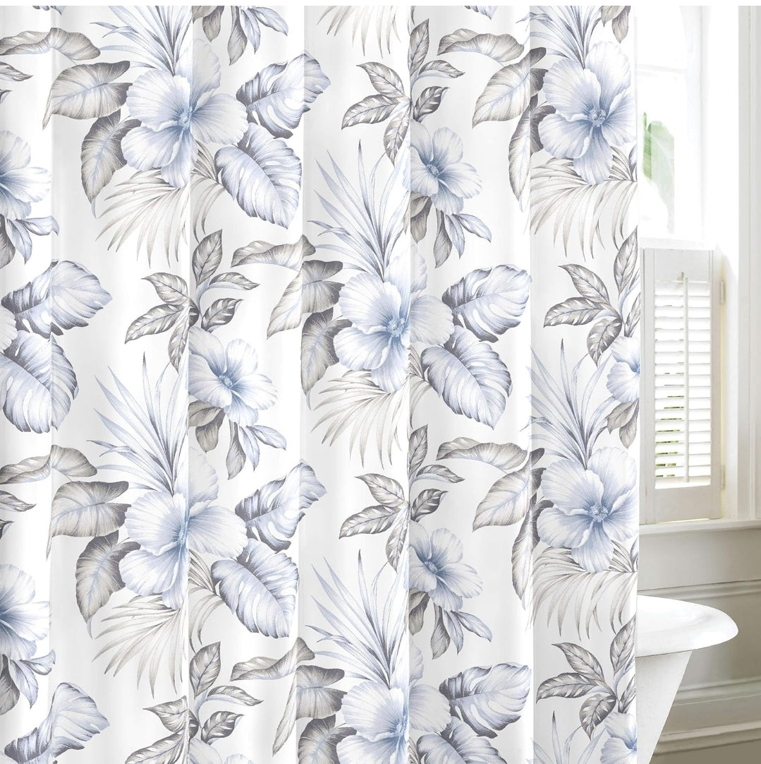 Tommy Bahama - Fabric Shower Curtain, Tropical Lightweight Style, Hook Holes Top (Casablanca Garden Grey, 72" x 72")