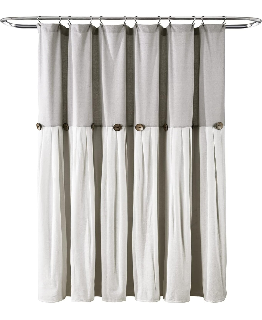 Lush Decor Linen Button Shower Curtain, 72" W x 72" L, Gray & Off White - Gray Shower Curtain Fabric - 1 cortina de baño, Blanco/Gris