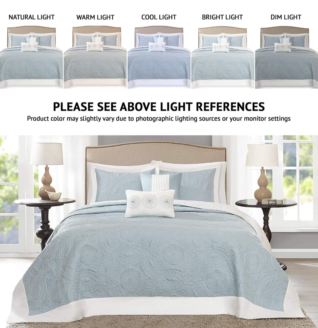 Madison Park Ashbury Bedspread Set, Azul, 120 in x 118 in, 5 Piezas, King