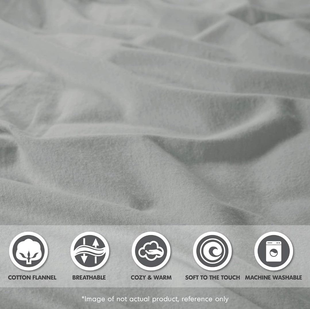 Woolrich Cotton Sheet Set Cottage Charms Print 100% Cotton Flannel Sheets Queen Size Grey Plaid 4 Piezas, Gris Queen
