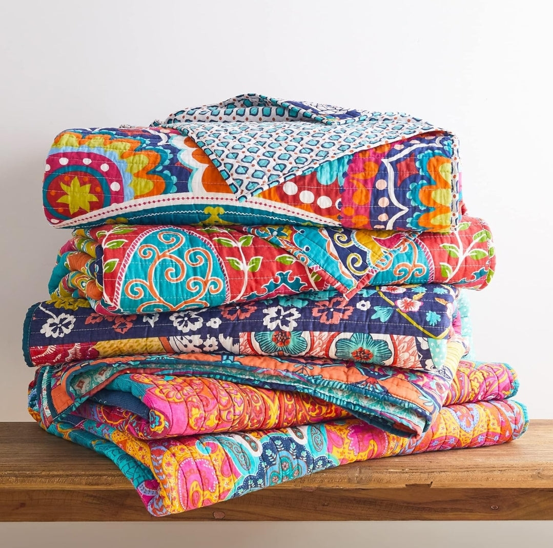 Levtex Home - Jules Quilt Set - Quilt (68x86in.) + One Standard Pillow Sham (26x20in.) - Bohemian - Teal, Orange, Yellow, Green, Blue, Red, Navy - Reversible - Cotton Fabric, 2 Piezas, Twin
