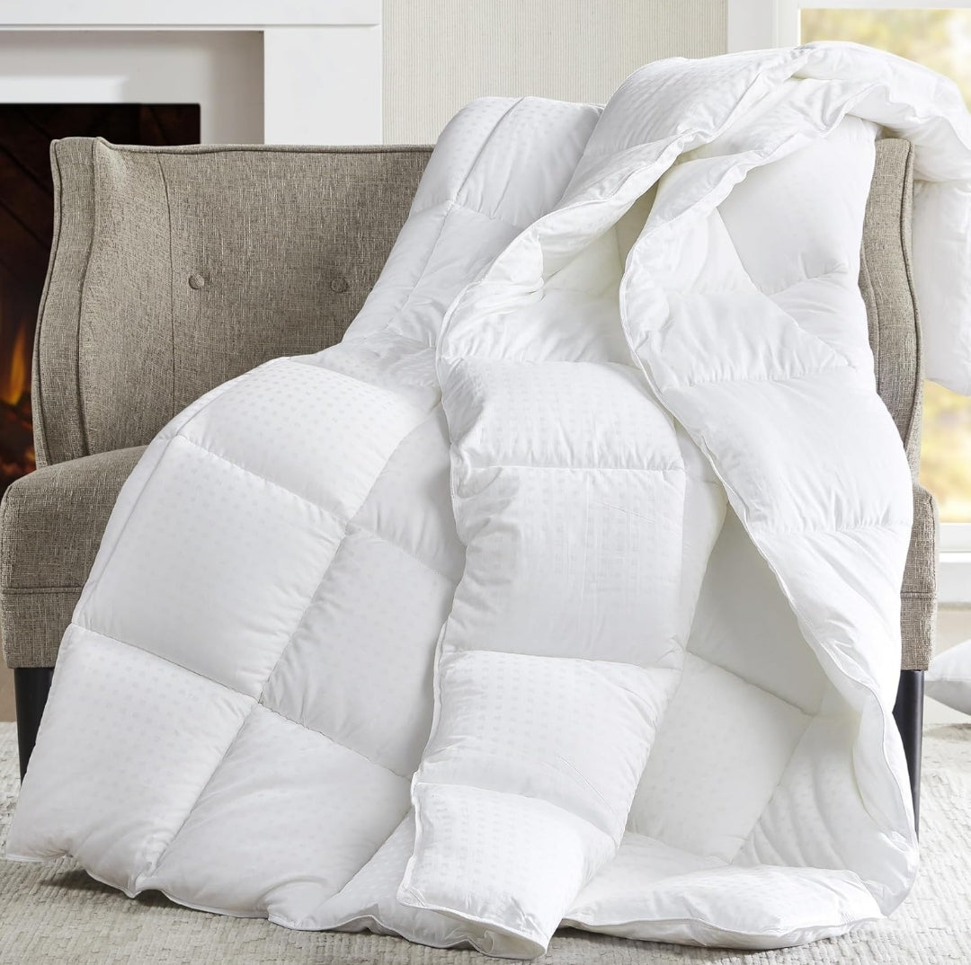CROSCILL Queen Comforter Soft Cotton Dobby Top Design Solid Reverse, Blanco, 1 edredón