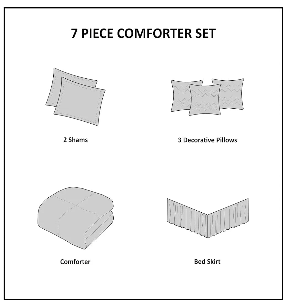 Madison Park Collins 7 Piece Comforter Set Suede Blue Grey King, Azul
