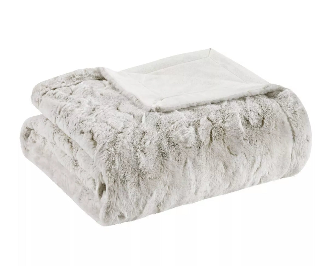 Madison Park 60"x70" Oversized Marselle Faux Fur, 1 Throw Blanket, Blanco, Estandar