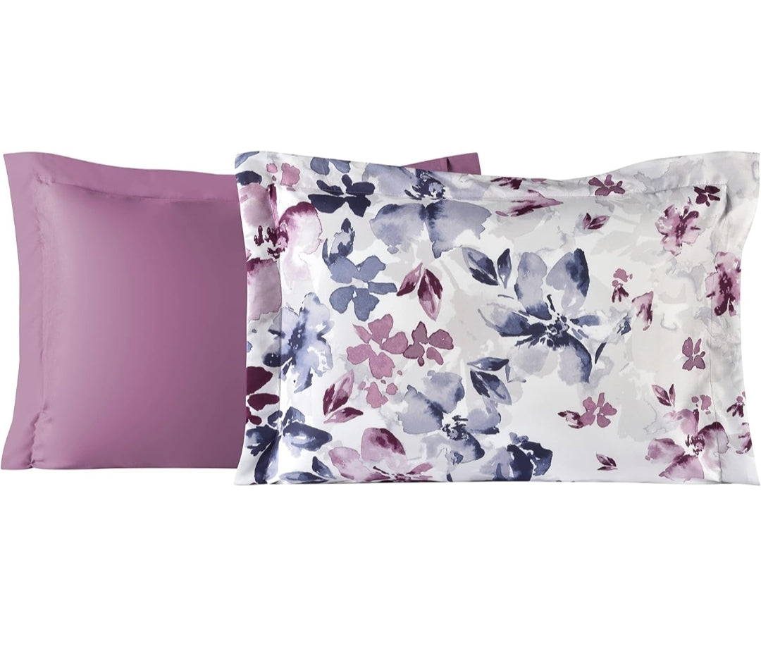 Fairfield Square - Lanwood Monica, Bed-in-A-Bag Set, California King, Floral Reversible, Blanco/Lila, 8 Piezas, King