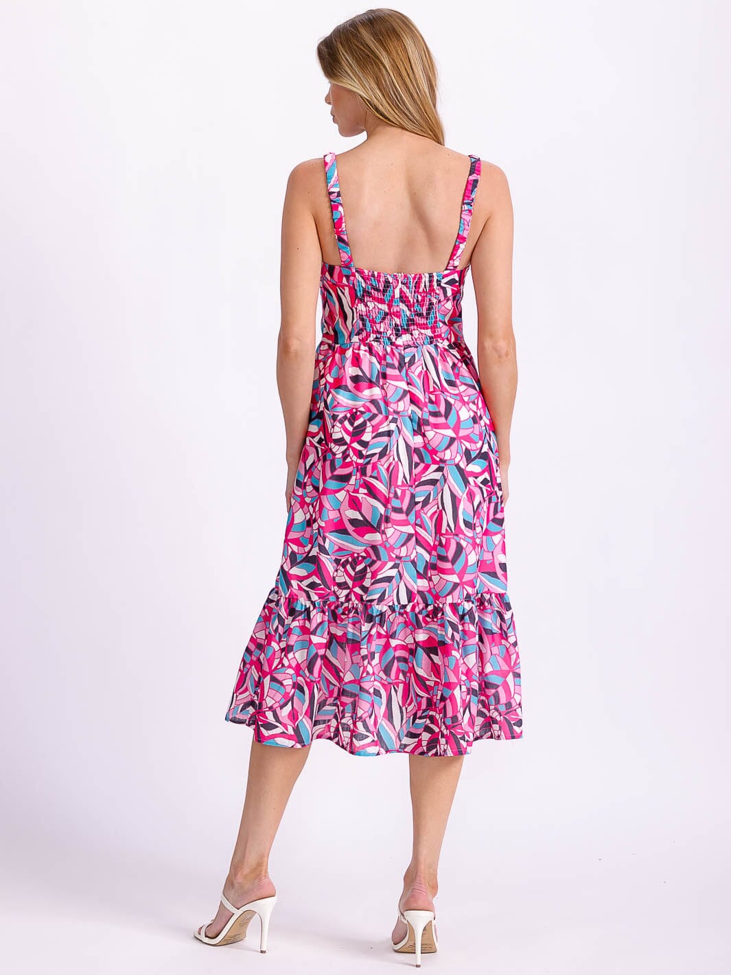 Vestido midi multicolor de tirantes y con botones