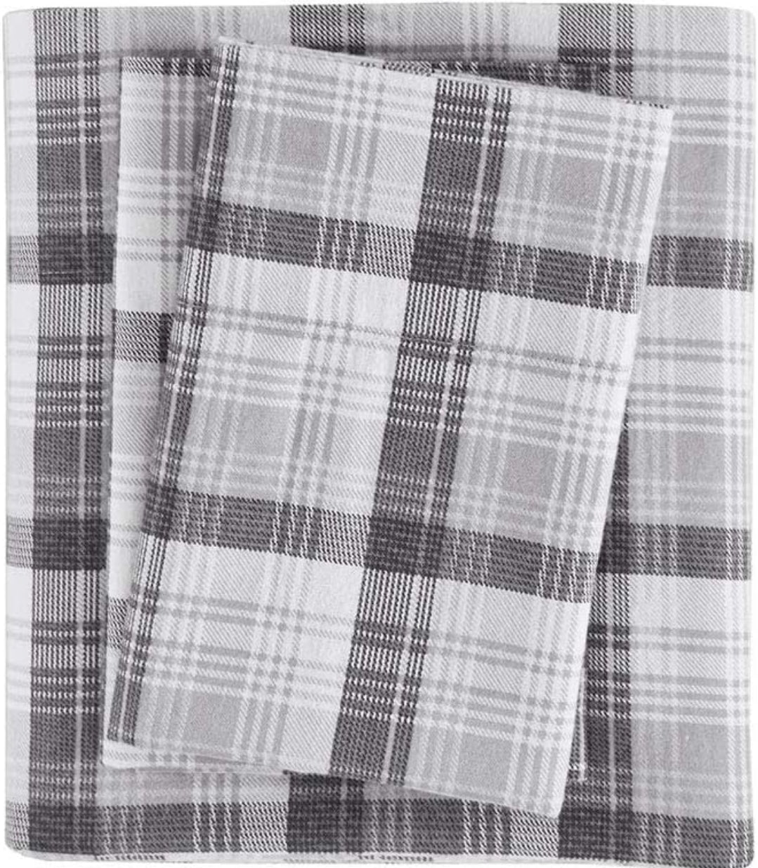 Woolrich Cotton Sheet Set Cottage Charms Print 100% Cotton Flannel Sheets Queen Size Grey Plaid 4 Piezas, Gris Queen