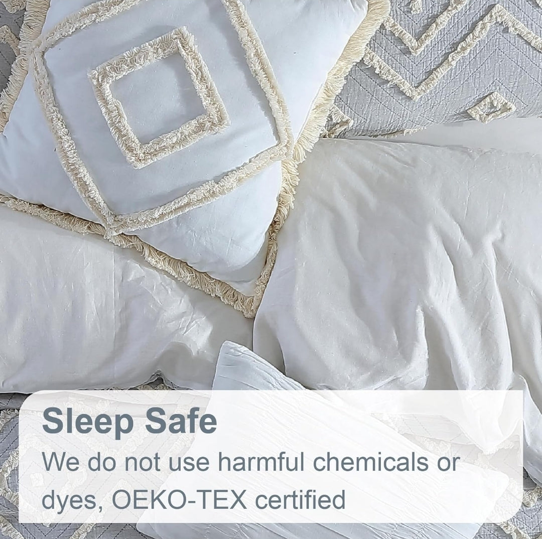 Swift Home Rukai 100% Cotton Washed Clip Jacquard Gauze 5-Piece Bedding Comforter Set, All Season & Breathable, Oeko-TEX Certified – Gris, 5 Piezas, Queen. Tono gris suave.