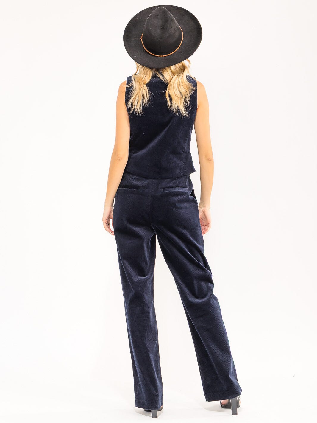 Set de 2 piezas azul oscuro de chaleco y pantalón de corduroy