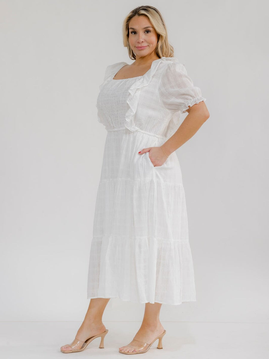 Vestido Plus maxi blanco con bolsillos y cuello cuadrado