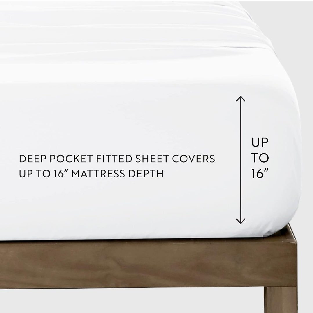 Ienjoy Linen Market Bedding Sheet Set, 4 Piezas, Blanco con Lineas Verdes, Queen