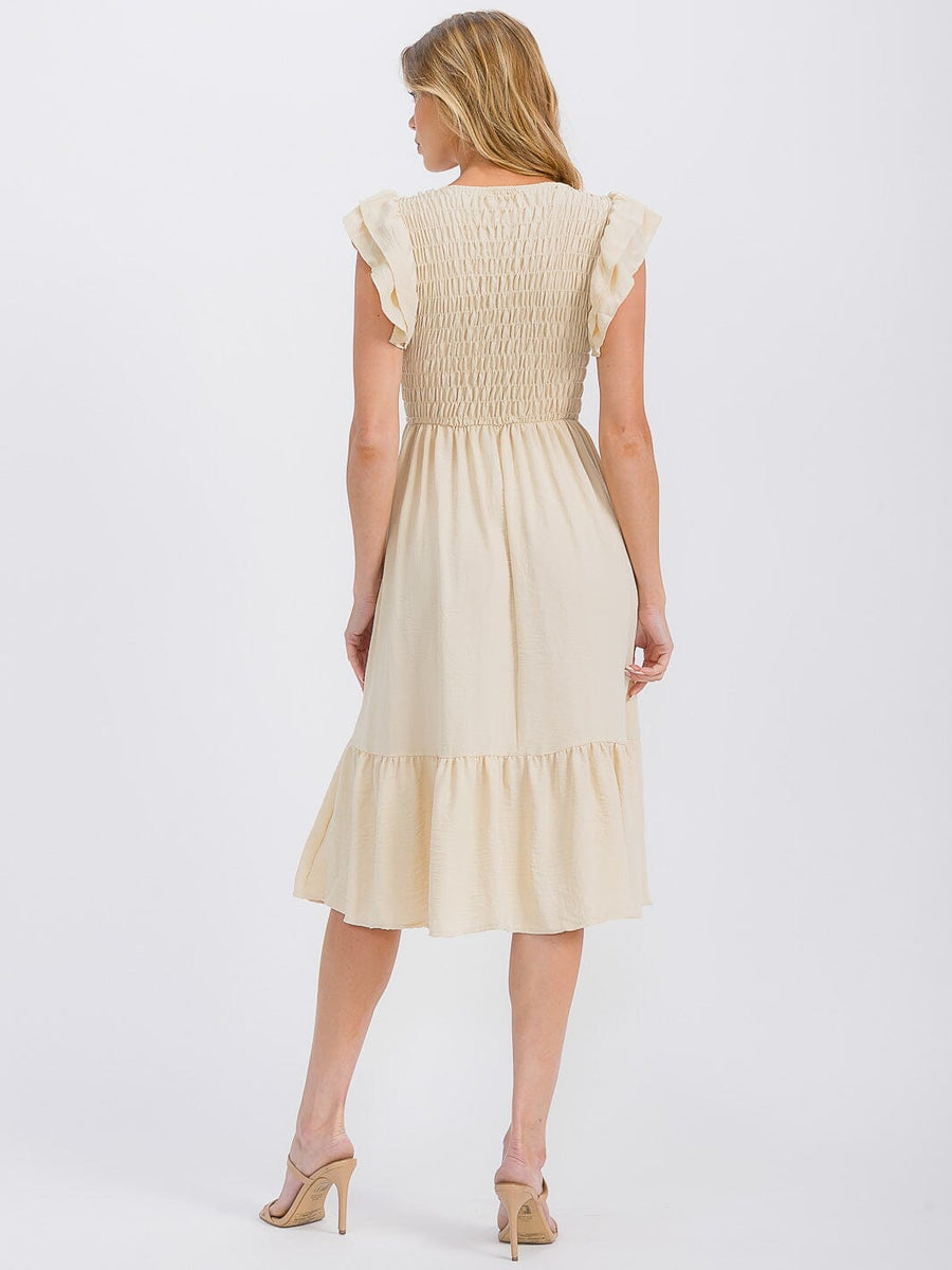 Vestido Midi beige con Bolsillos