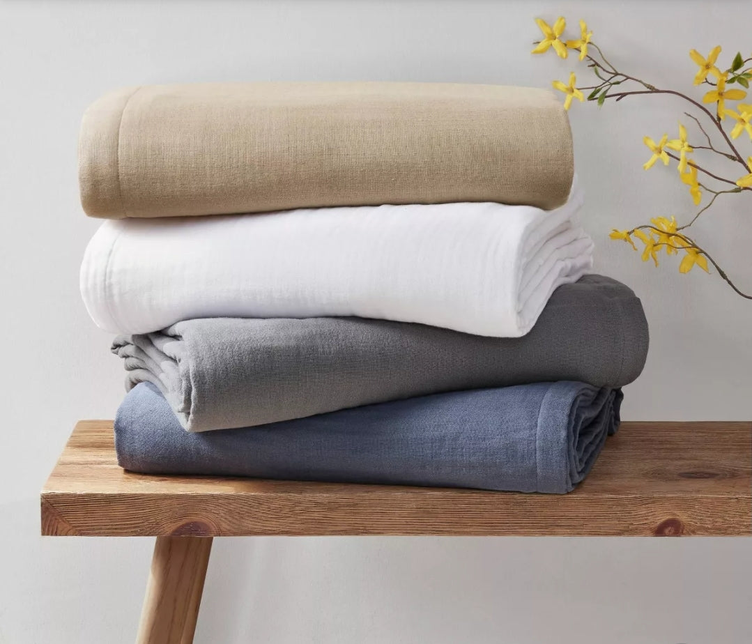 100% Cotton Gauze Bed Blanket - Clean Spaces, 1 cobija, Gris, Queen