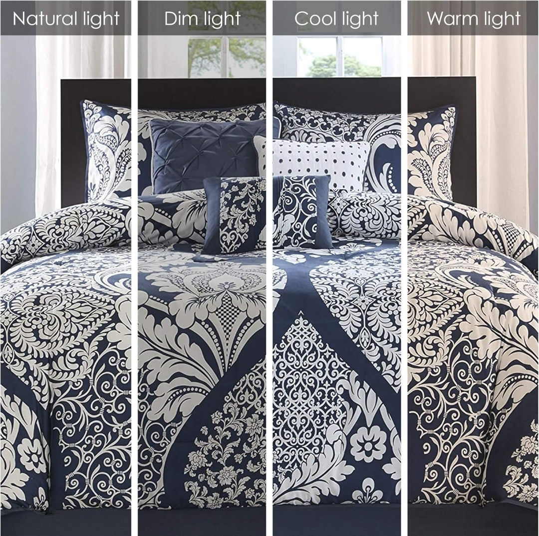 Madison Park Vienna Cotton Poly Blend Duvet Cover Set - 6 piezas, King, Azul