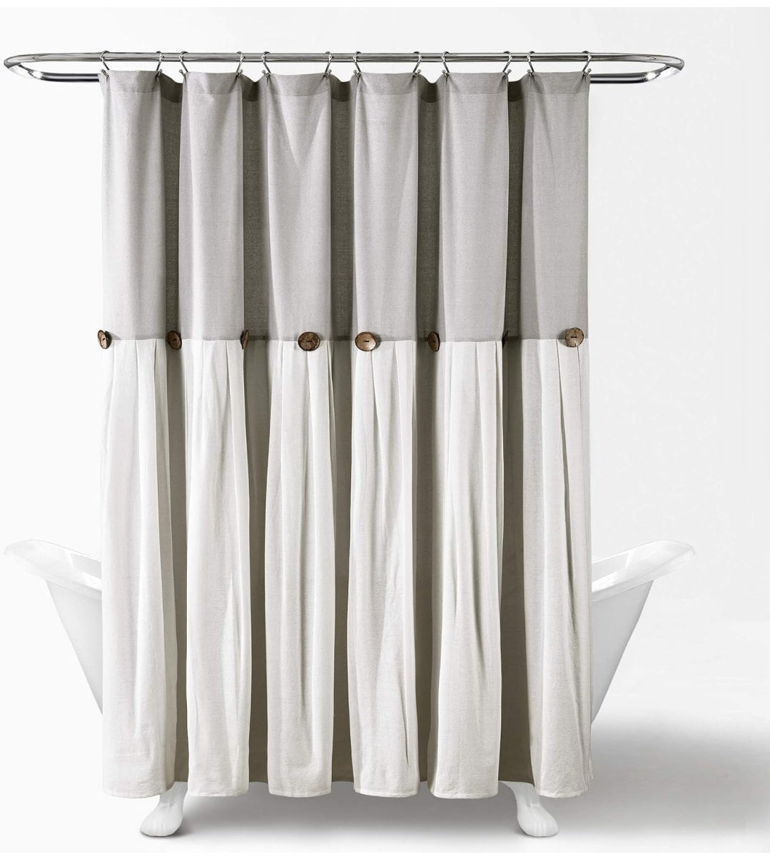 Lush Decor Linen Button Shower Curtain, 72" W x 72" L, Gray & Off White - Gray Shower Curtain Fabric - 1 cortina de baño, Blanco/Gris