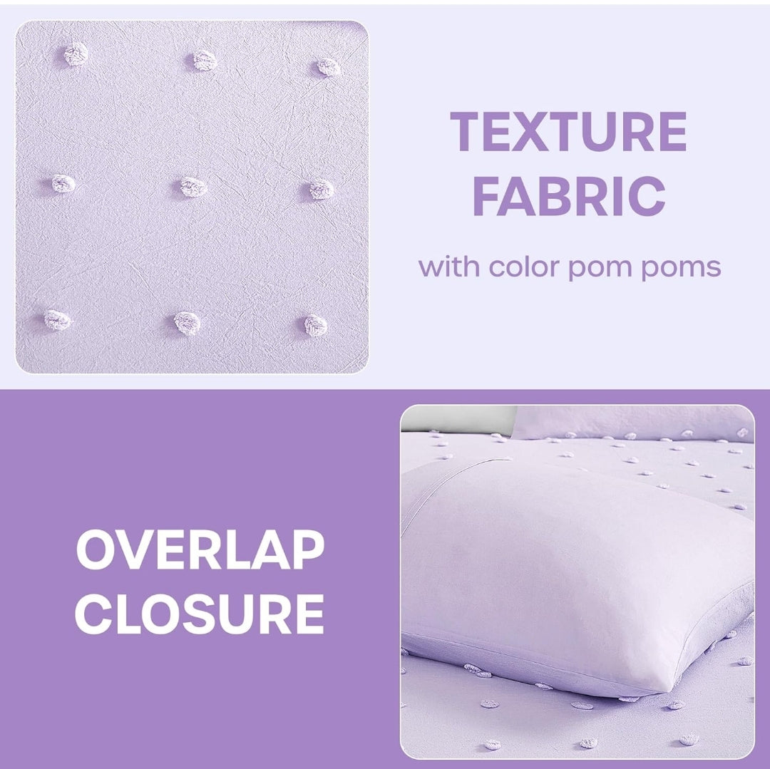 Urban Habitat Kids - Callie Cotton Jacquard Weave Colorful Pom Pom Kids Comforter sets, Down Alternative Shabby Chic, Lila, 4 Piezas, Twin