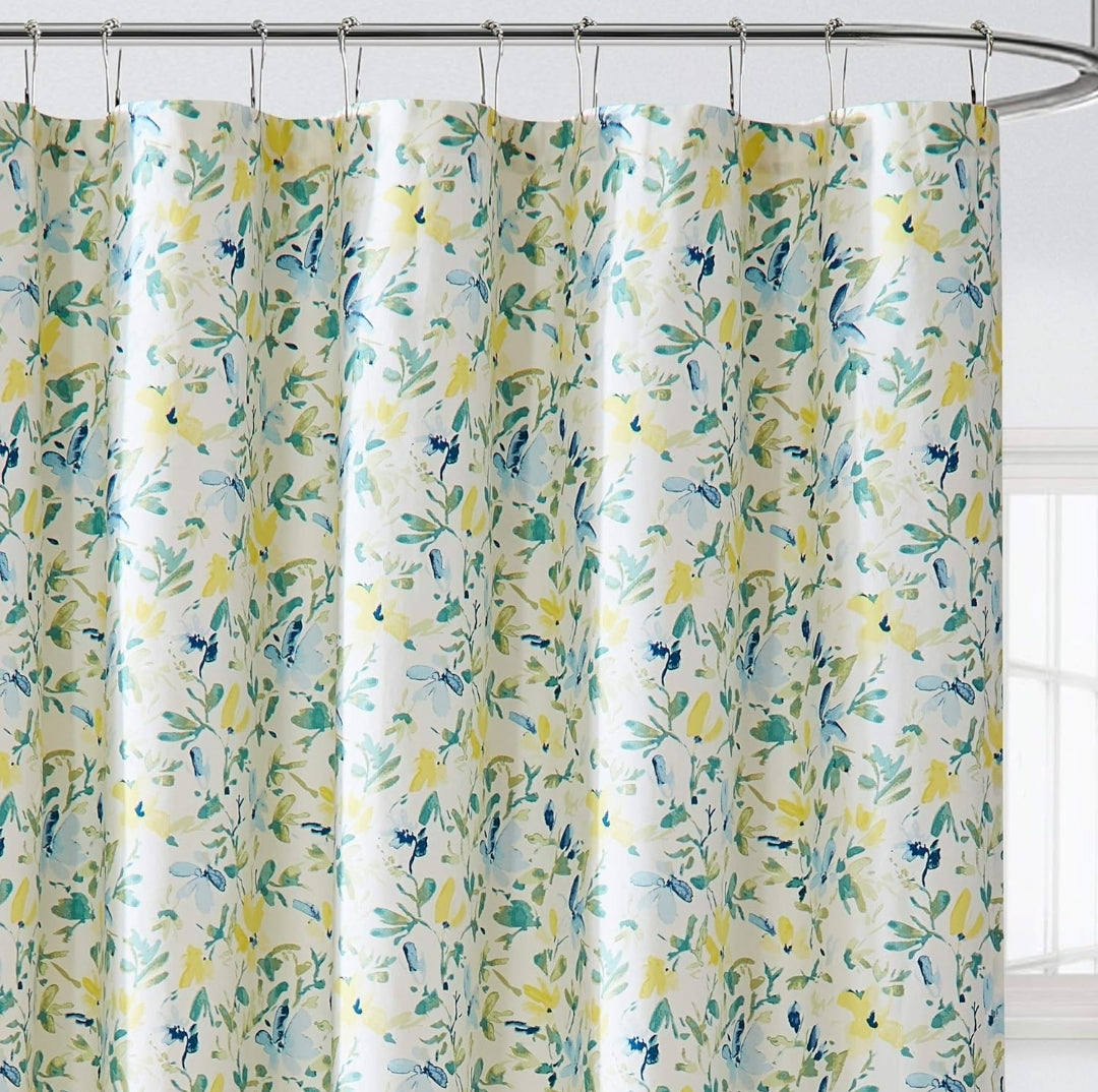 Laura Ashley Home - Shower Curtain, Stylish Cotton Bathroom Decor, Elegant Floral Home Decor (Nora Blue, 72" x 72"), 1 Cortina de Baño