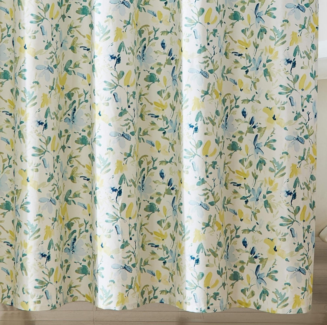 Laura Ashley Home - Shower Curtain, Stylish Cotton Bathroom Decor, Elegant Floral Home Decor (Nora Blue, 72" x 72"), 1 Cortina de Baño