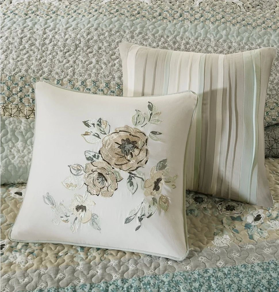 Madison Park 100% Cotton Quilt Set Floral Print, Double Sided Stitching, 6 pieces, King