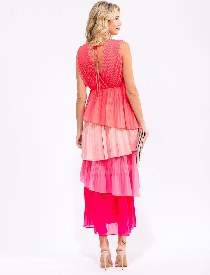 Vestido rosado maxi multicolor con vuelos