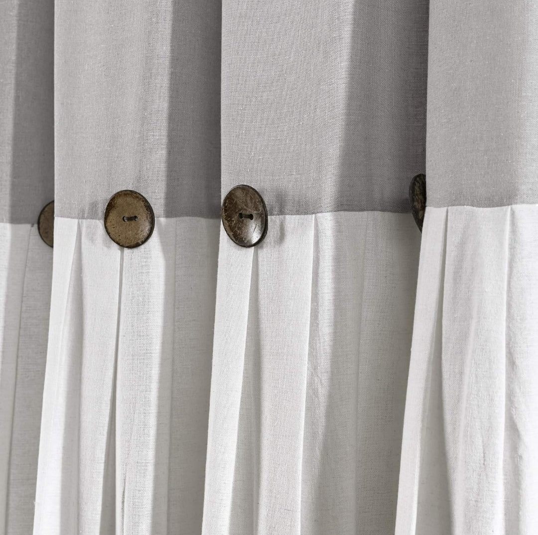 Lush Decor Linen Button Shower Curtain, 72" W x 72" L, Gray & Off White - Gray Shower Curtain Fabric - 1 cortina de baño, Blanco/Gris