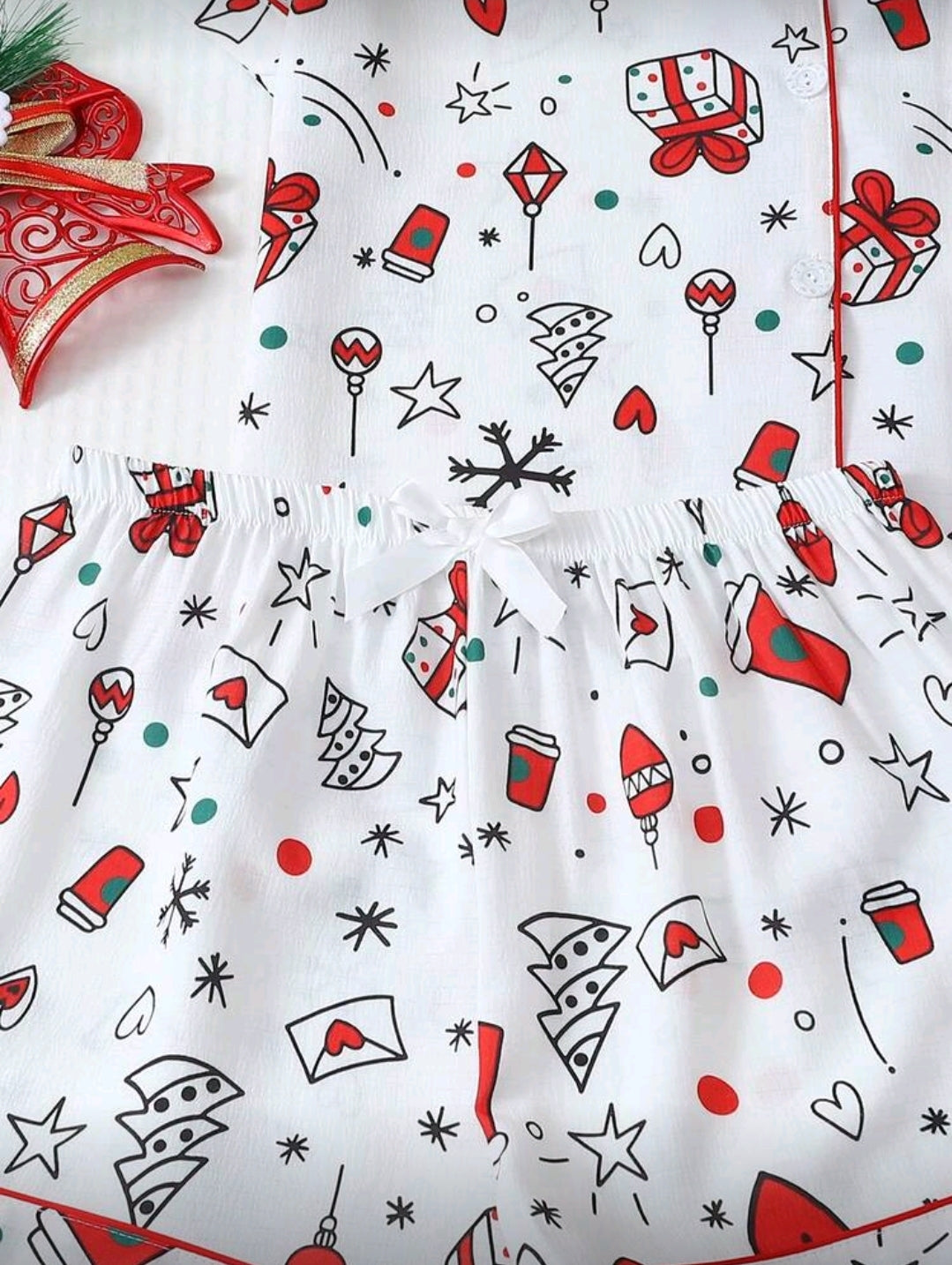Conjunto de Pijama Navideña Blanca para mujer