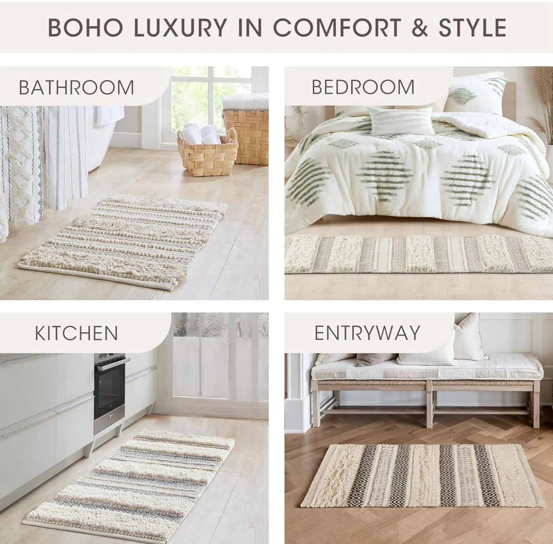 INK+IVY Asher Bath Rug Hand-Woven Striped Bathroom Bath-Mats 20"x32" Natural, 1 Alfombra de Baño Tejida a Mano