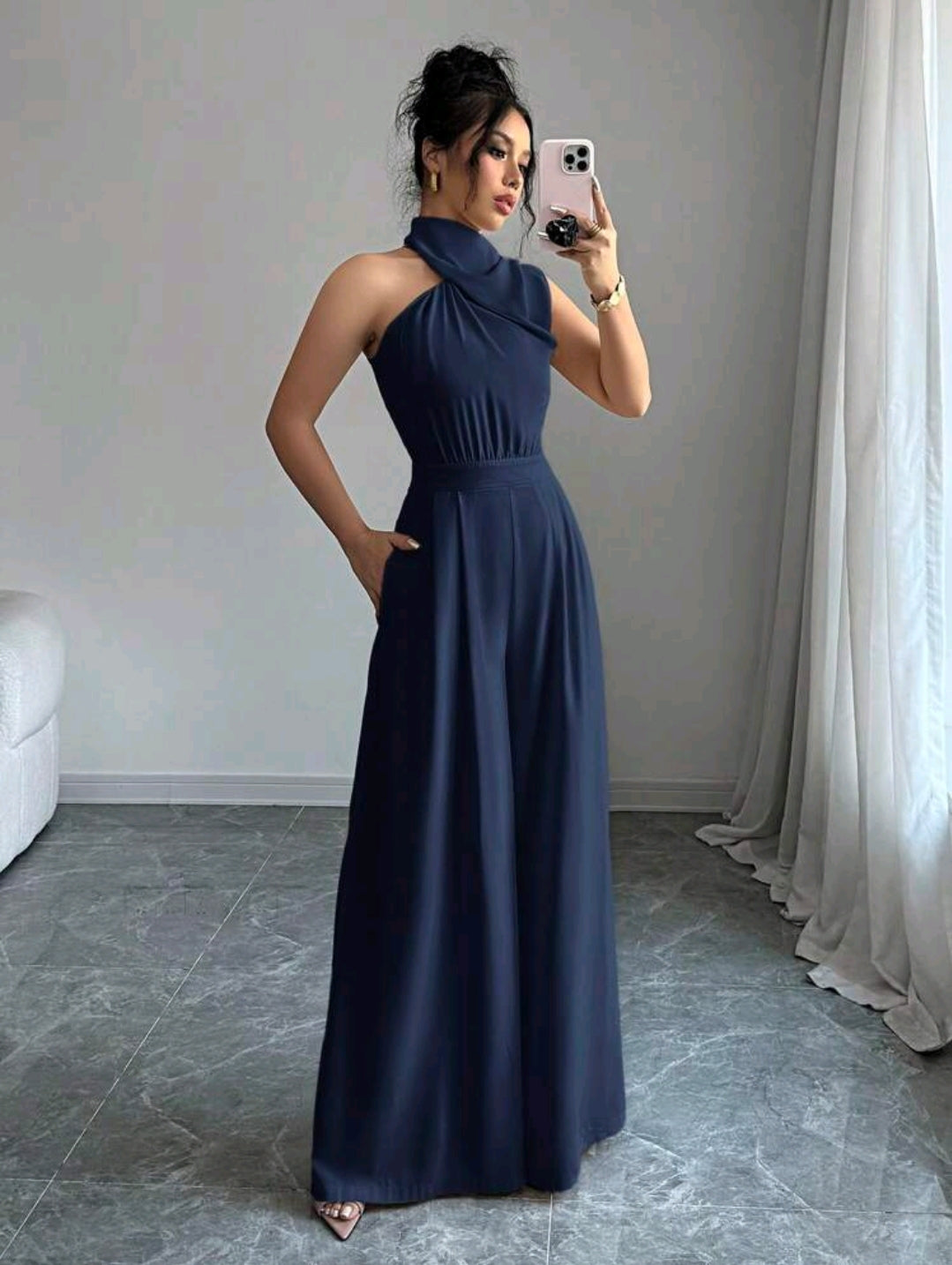 Jumpsuit Azul de Pierna Ancha
